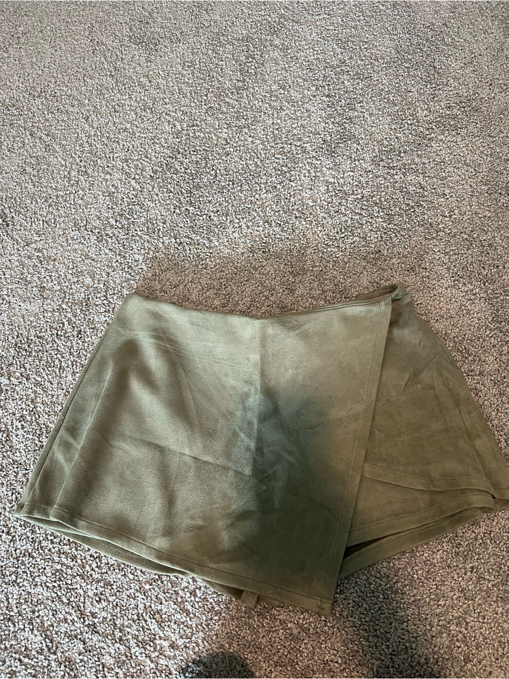 Olive Green Faux Suede Wrap Skort